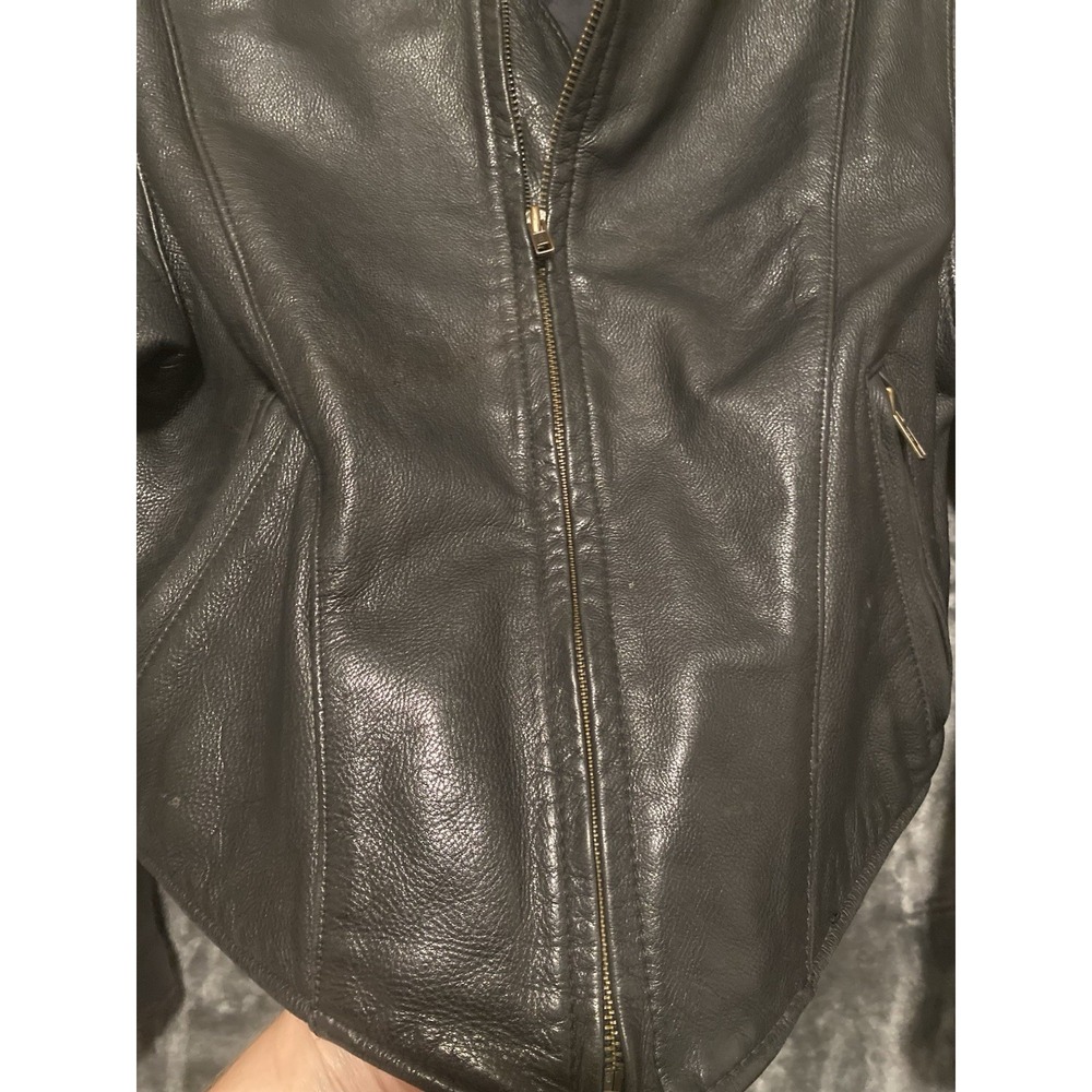 Hot Leathers Women's Vtg Black Leather Motorcycle Sport Zipper Jacket Sz M USA - Picture 11 of 16